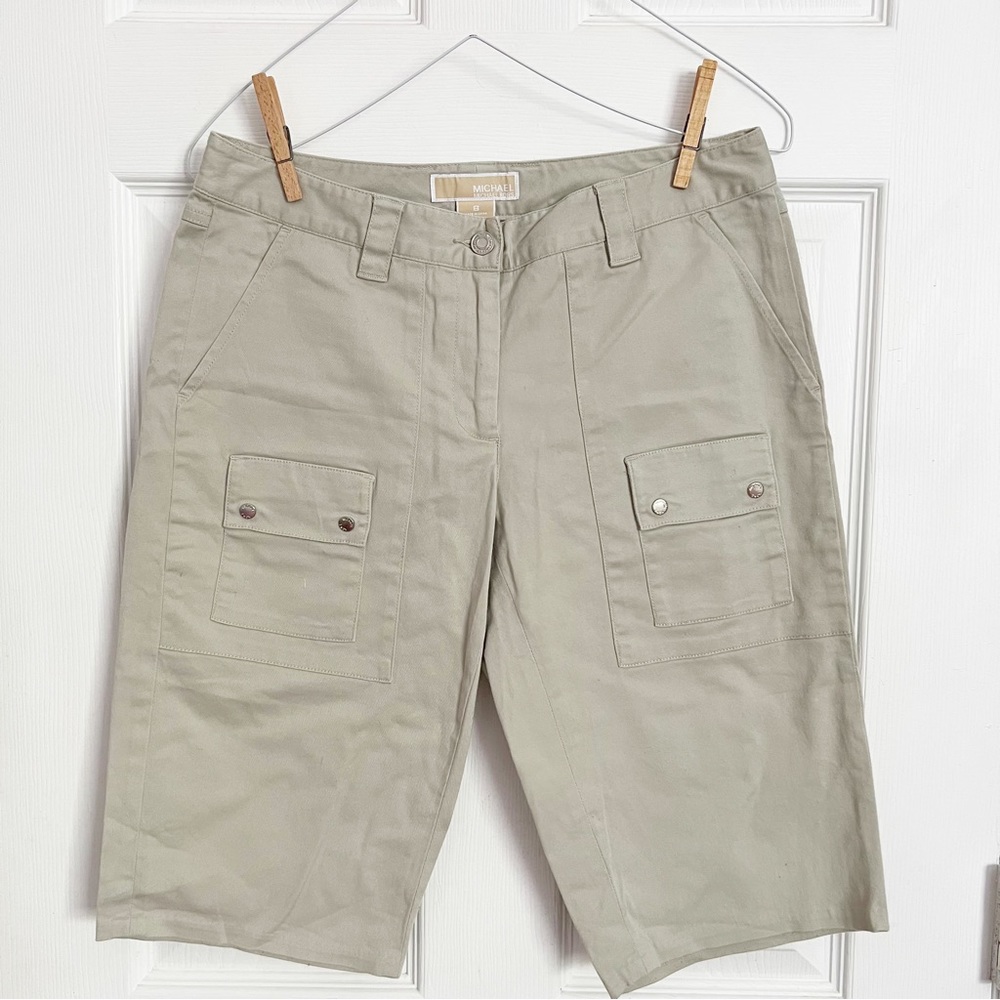 Michael Kors | Shorts Size 8 Kaki Long Lined Pocket Gold Details Bermuda